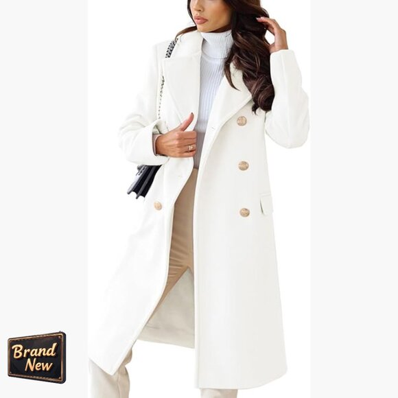 Wool Blend Pea Coat Double-Breasted Long Trench Winter Jacket Women's